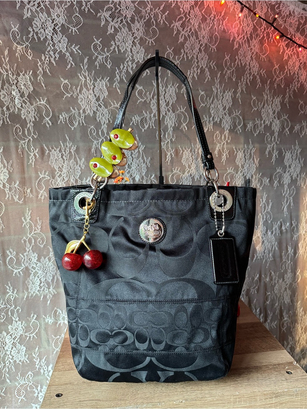 Coach Black Signature Patchwork Shoulder Bag Tote
